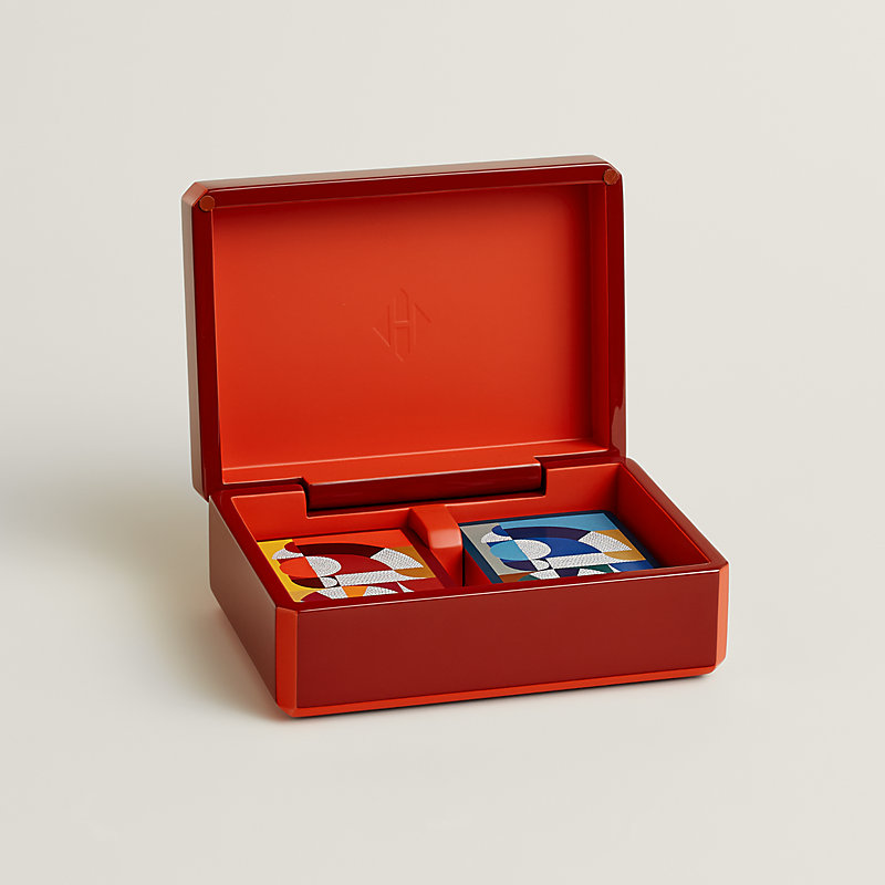 Facettes Cheval Natte bridge card box - Red | Hermès USA